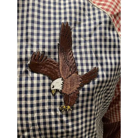 Boast Mens Jacket Eagle CLUB Full Zip Red Blue Checkered XL Vintage 80’s-90’s